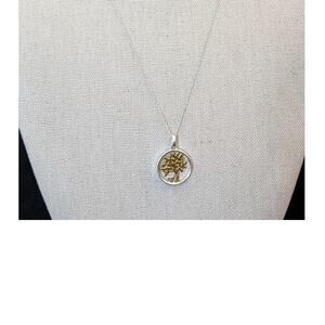 925 Sterling Silver Two Tone Tree of Life Heart 'My Family My Love' Necklace